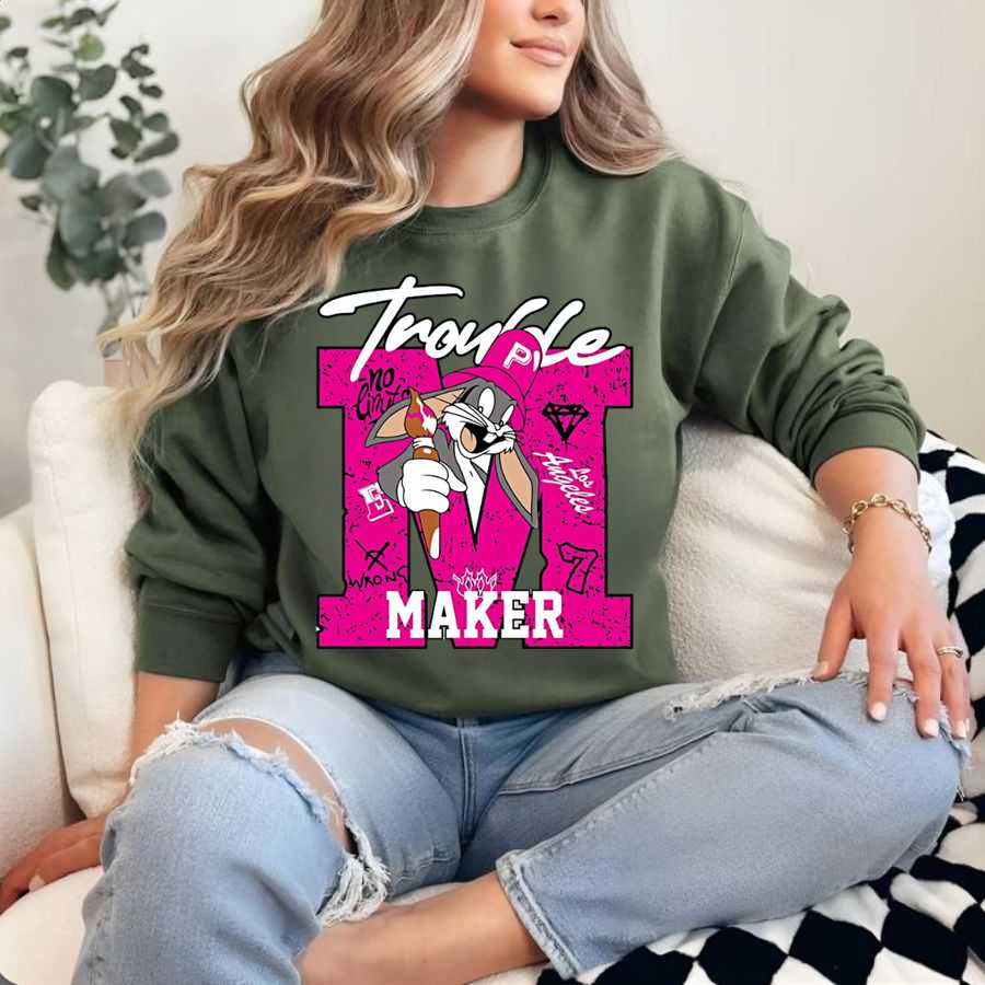 "trouble Maker" Bugs Bunny Street Art Typography Sweatshirt